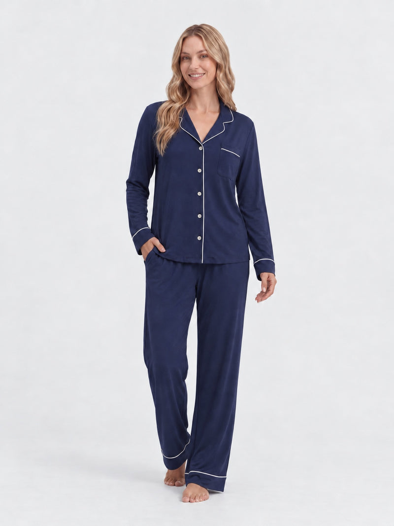 Marineblå Bambus Pyjamas